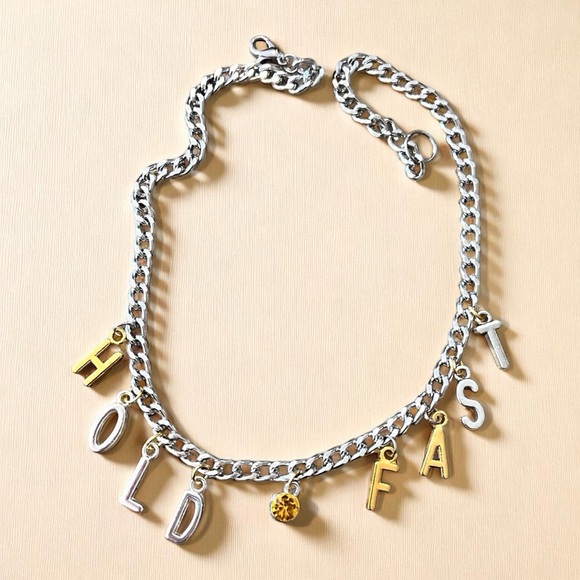 Chic Two-Tone Charm Necklace “Hold Fast” 15” - Picture 9 of 14